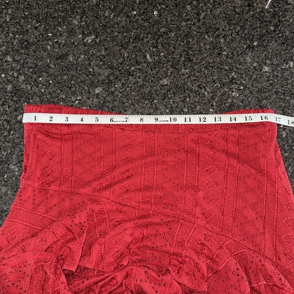 NWT Anthropologie Red Angled Tiered Eyelet Knit Pull On Skirt - Picture 8 of 11